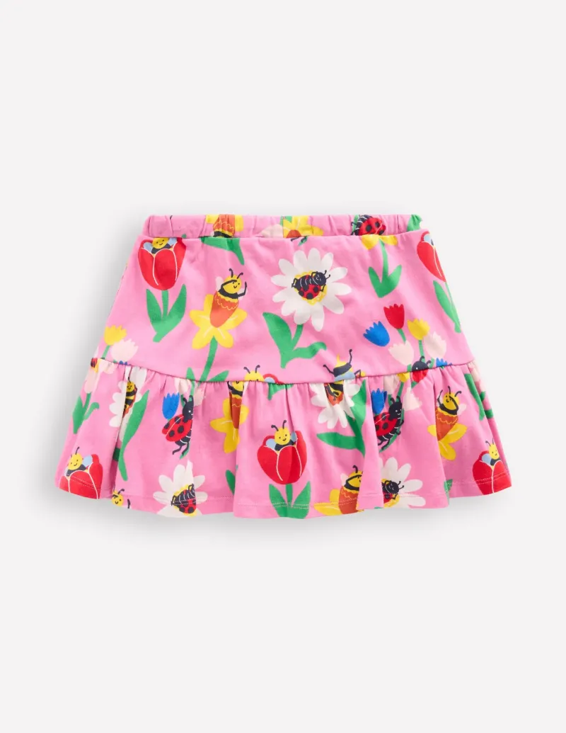 Skirts & Skorts-Boden Tiered Jersey Skort-Sugared Lilac Spring Garden SugaredLilacSpringGarden