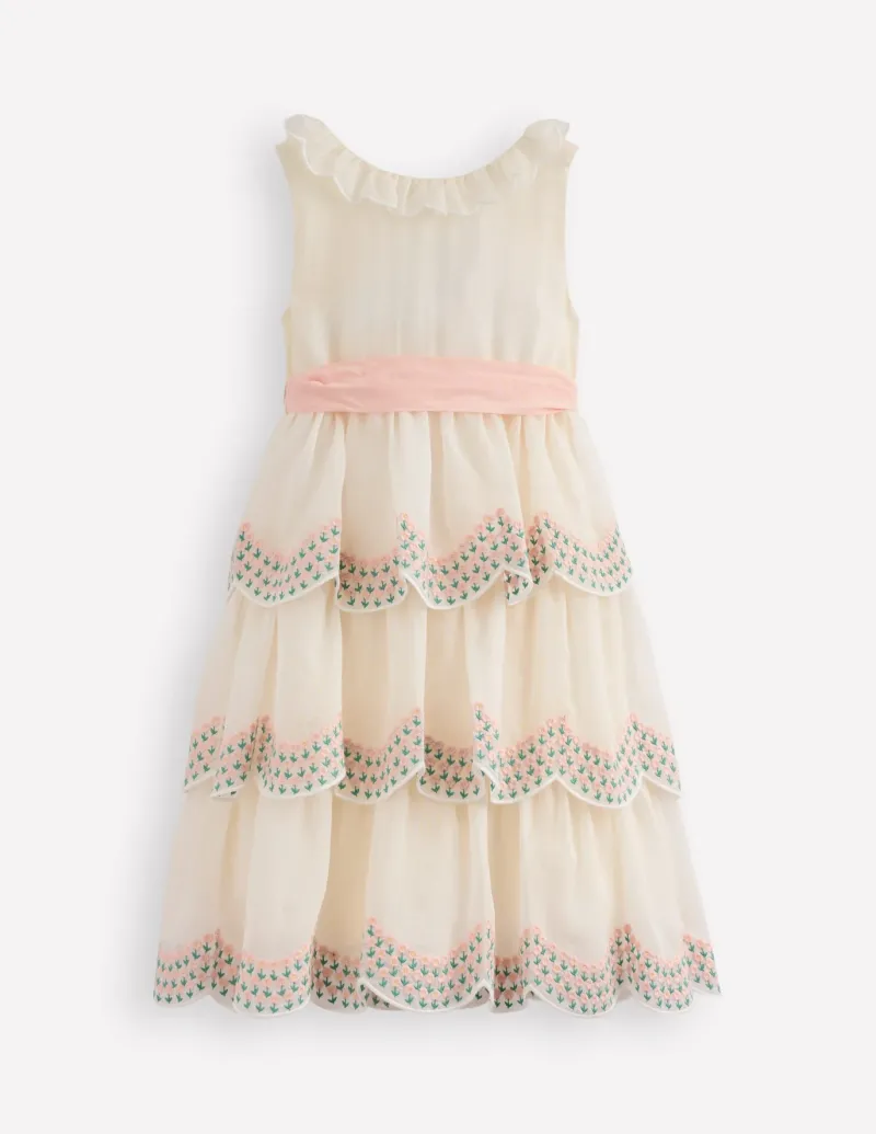 Dresses-Boden Tiered Organza Dress- Ivory