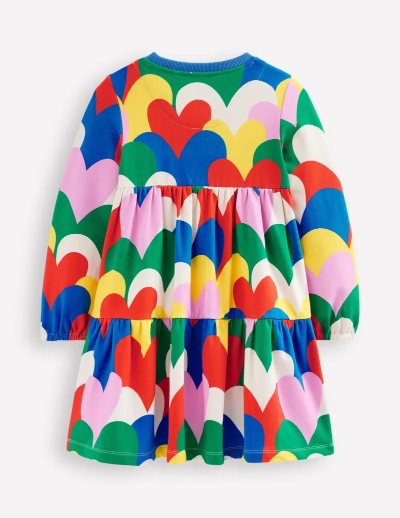 Dresses-Boden Tiered Sweatshirt Dress-Multi Collage Hearts MultiCollageHearts