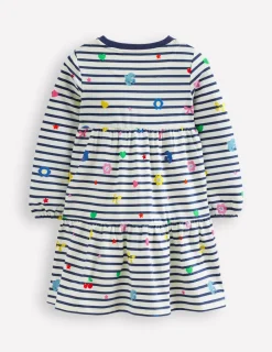 Dresses-Boden Tiered Sweatshirt Dress-Navy/ Ivory Stripe Navy/IvoryStripe