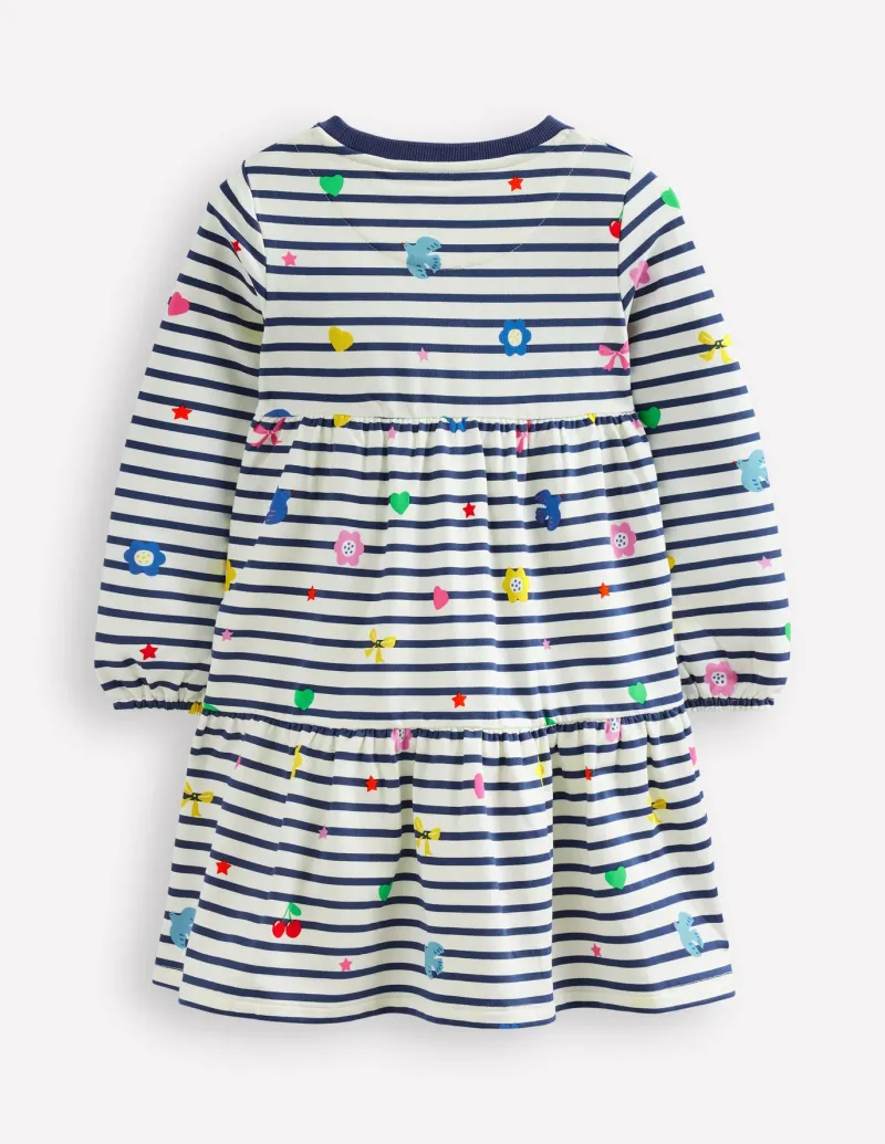 Dresses-Boden Tiered Sweatshirt Dress-Navy/ Ivory Stripe Navy/IvoryStripe
