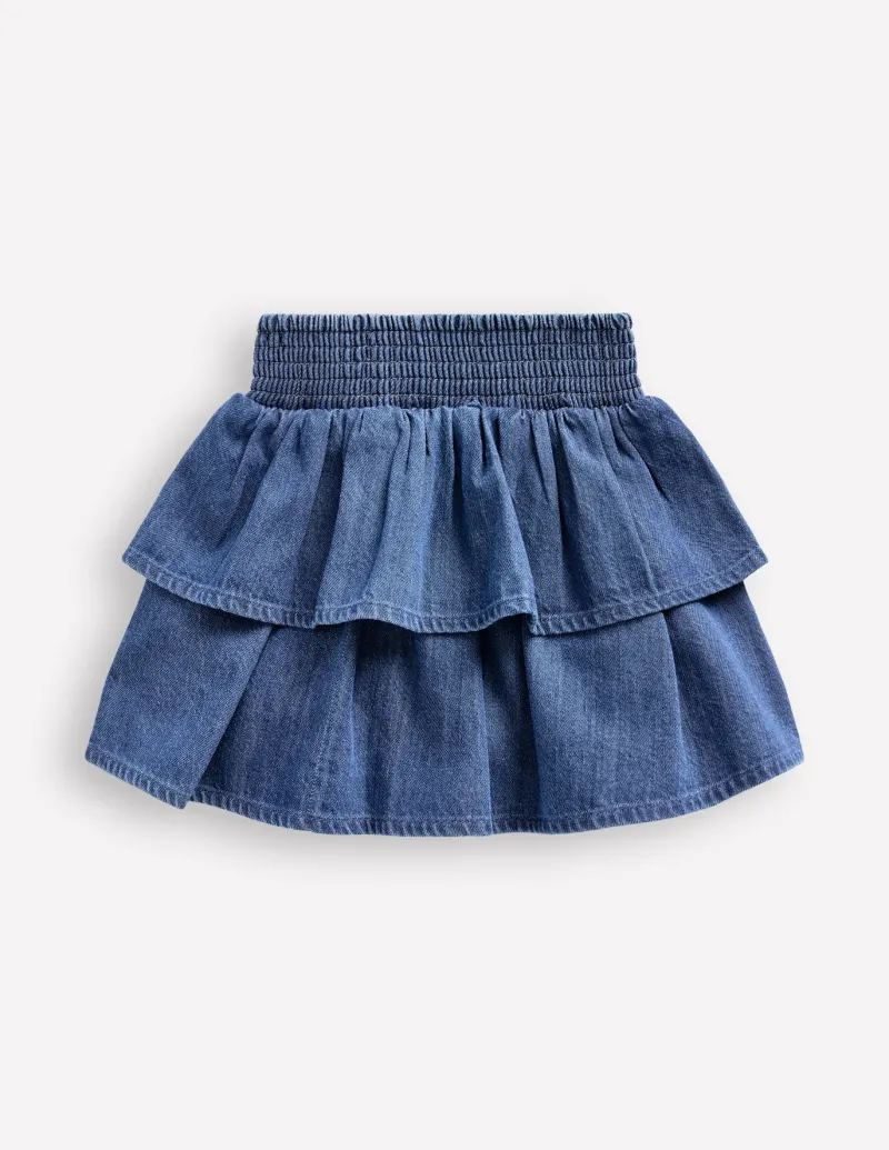 Skirts & Skorts-Boden Tiered Woven Skirt- Chambray