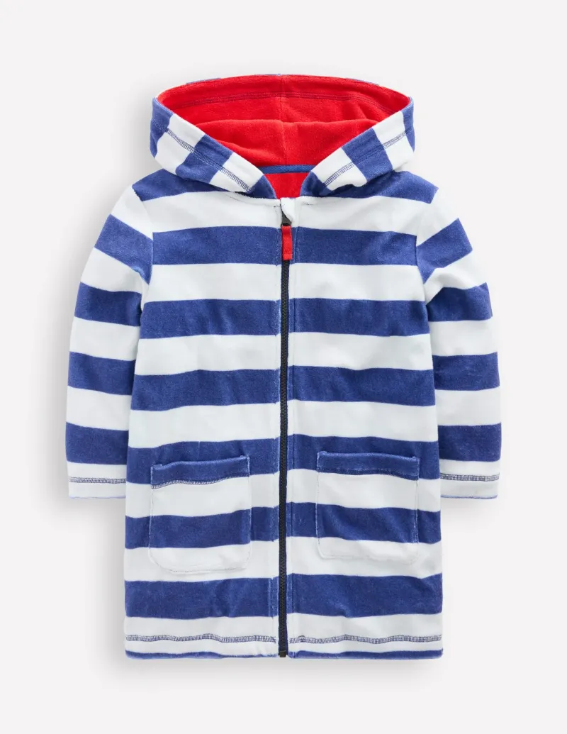 Swimwear & Beachwear-Boden Towelling Zip-Up Throw-On-Sapphire Blue Stripe SapphireBlueStripe