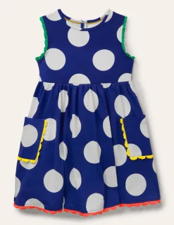 Dresses-Boden Trim Detail Jersey Dress-Blue Wave Jumbo Spot BlueWaveJumboSpot
