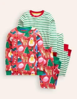 Sleepwear & Pajamas-Boden Twin Pack Snug Pajamas-Jam Red Christmas JamRedChristmas