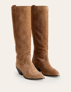 Heels | Boots-Boden Western Knee High Boots-Rusty Tan Suede RustyTanSuede