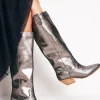 Boots | Heels-Boden Western Knee High Boots- Silver