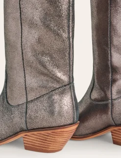 Boots | Heels-Boden Western Knee High Boots- Silver