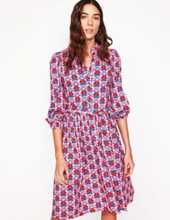 Dresses & Jumpsuits | Short-Boden Willow Frill Short Shirt Dress-Poppy Red, Daisy Bloom Geo PoppyRed,DaisyBloomGeo