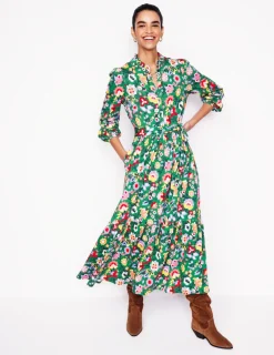Dresses & Jumpsuits | Midi-Boden Willow Tiered Jersey Dress-Forest Grass, Flourishing Vine ForestGrass,FlourishingVine