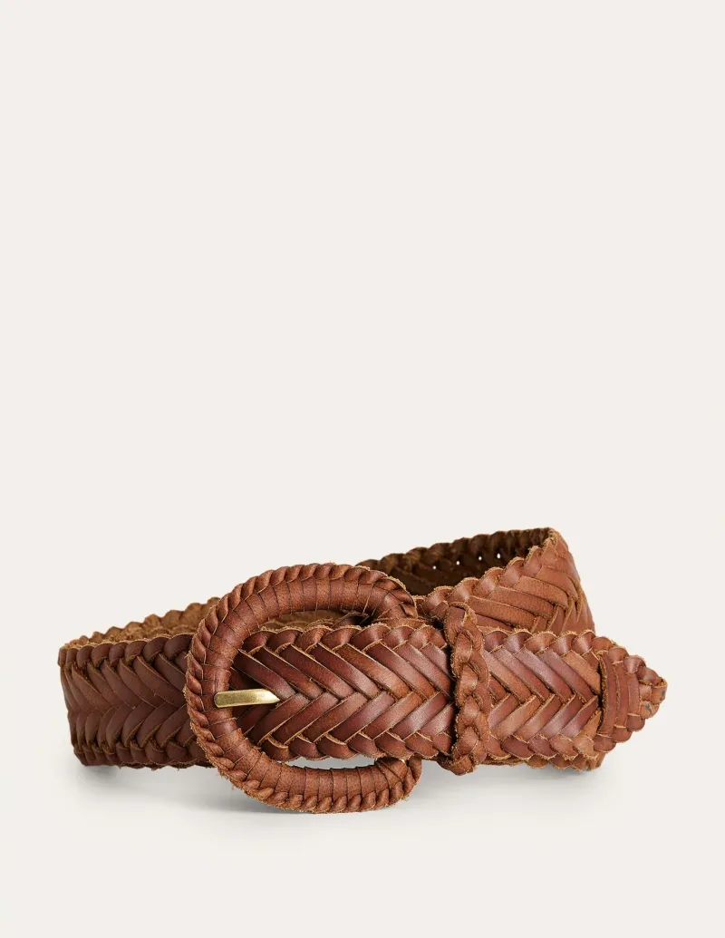 Belts-Boden Woven Leather Belt- Tan