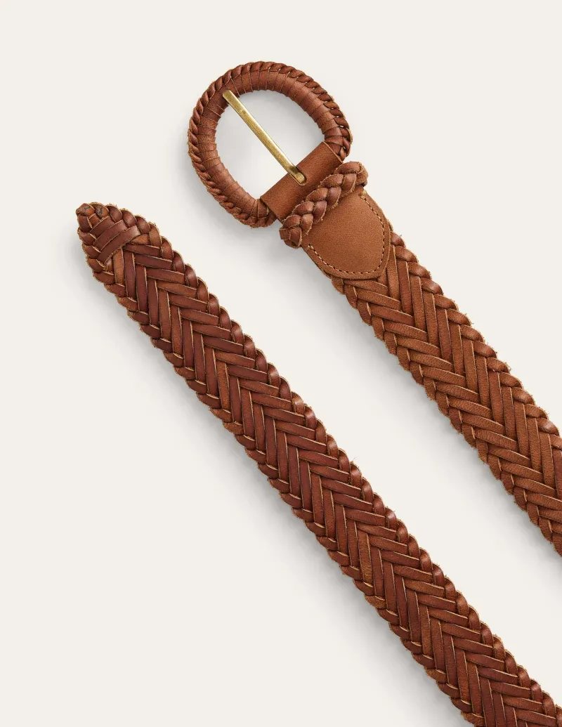 Belts-Boden Woven Leather Belt- Tan