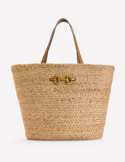 Bags-Boden Woven Snaffle Tote- Neutral