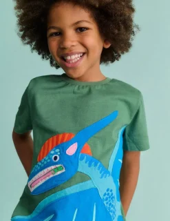 Tops, T-Shirts & Polos-Boden Zipper Applique T-Shirt-Newt Green Dinosaur NewtGreenDinosaur