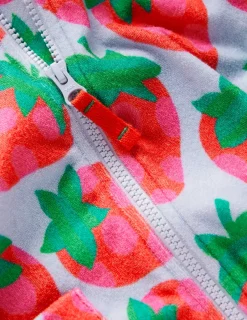 Sweatshirts & Hoodies | Tops & T-Shirts-Boden Zip-Through Towelling Hoodie-Misty Blue Strawberry MistyBlueStrawberry